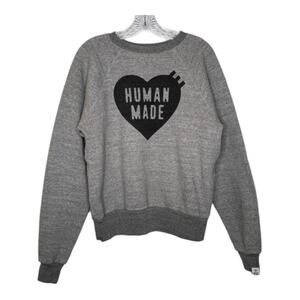 Human Made Heart Logo Crewneck Sweatshirt Gray Size Small Made in Japan
